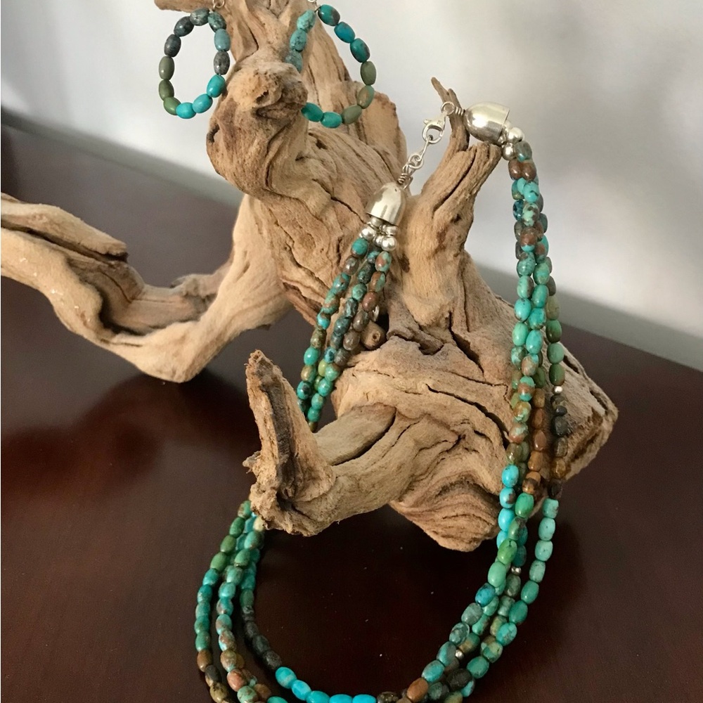 Jay King Set Turquoise 925 Bead Necklace Drop Earrings Country Festival Boho